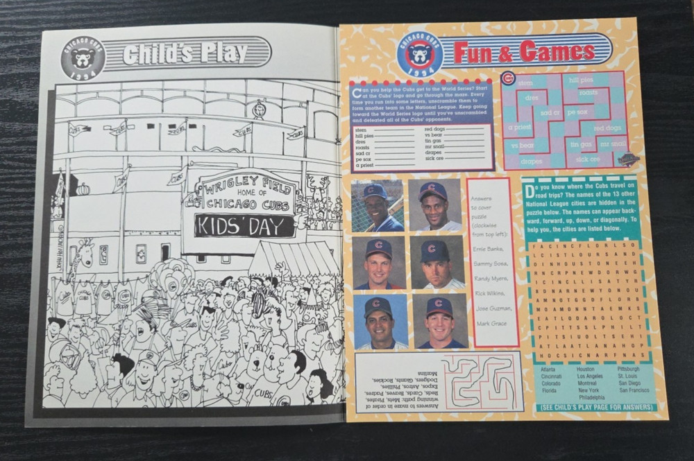 Chicago Cubs 1994 Kidding Around Activity Book