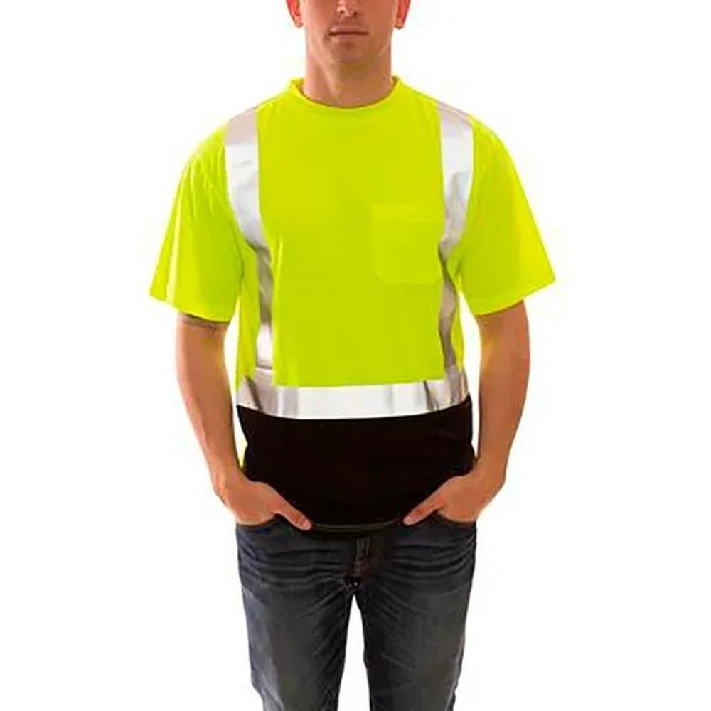 Class 2 Black Front Pullover Hi Visibilty T-Shirt, Lime, Polyester, 3XL
