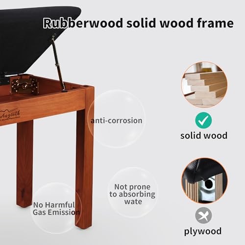 Solid Wood Piano Stool, Beech Piano Bench with Storage, Non-Composite Reddish