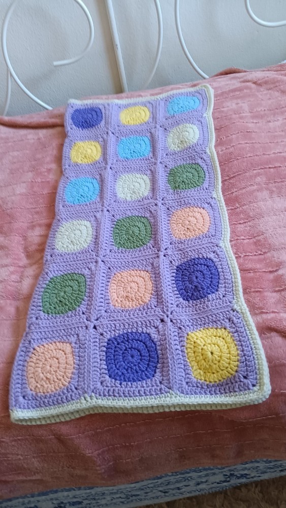 Handmade Crocheted Afghan Granny Square Lavender Multicolor