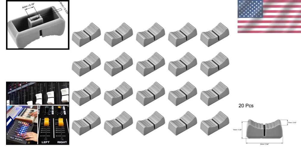 20-Pack Gray Console Mixer Fader Knobs - Easy Push-Fit Replacement Knobs