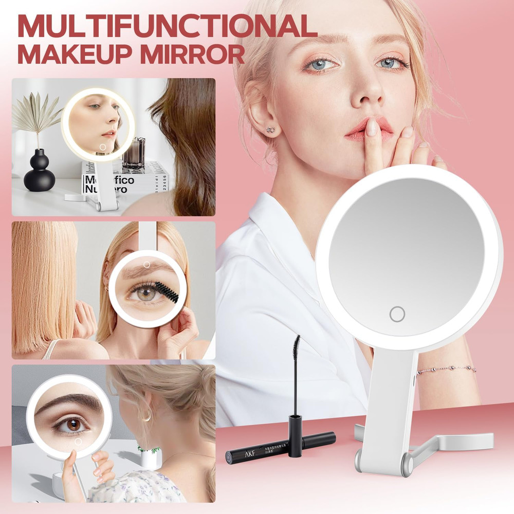 Illuminated 30X Magnifying Makeup Mirror with Adjustable Brightness and Handle