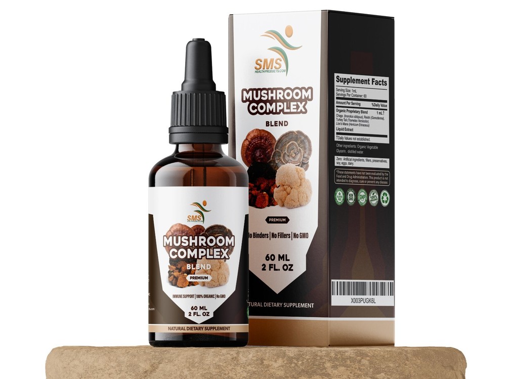 Mushroom Complex Extract Organic Non GMO Tincture Liquid Herbal Drops 2 Fl Oz