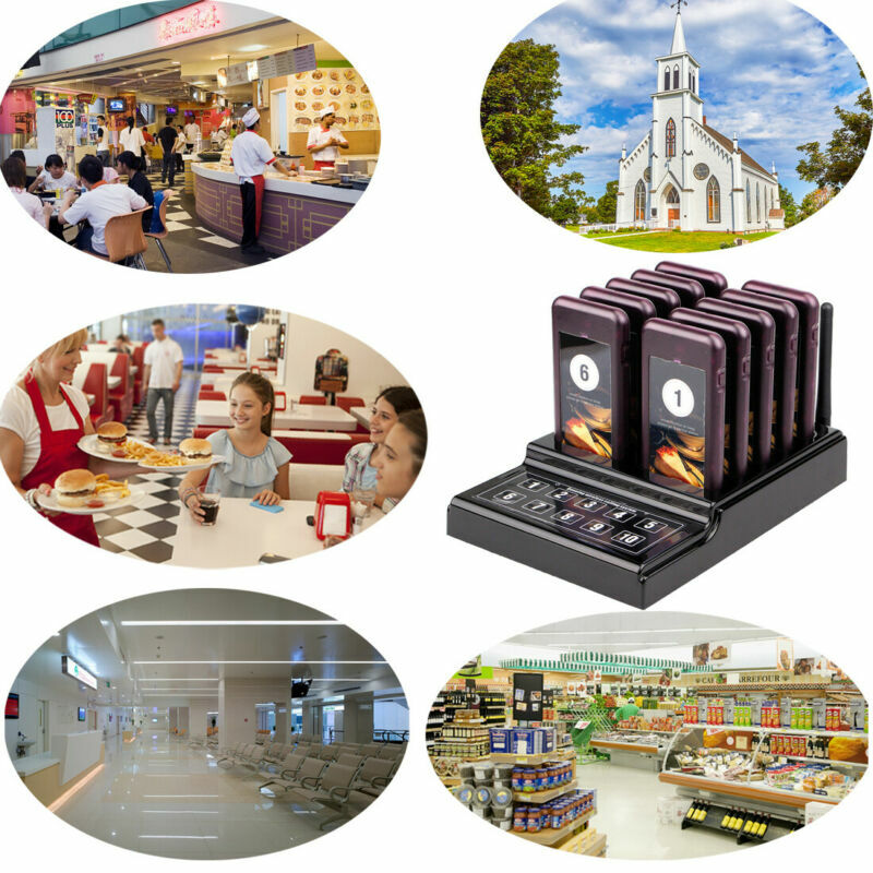 Wireless Restaurant Guest Waiter Calling Paging System Transmitter+10Call Pagers