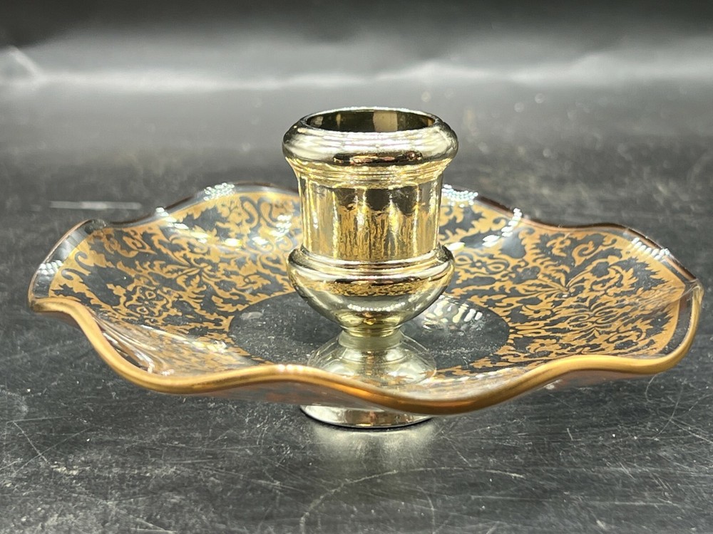 VINTAGE GOLD GILT PATTERN SILVER PLATE CANDLESTICK