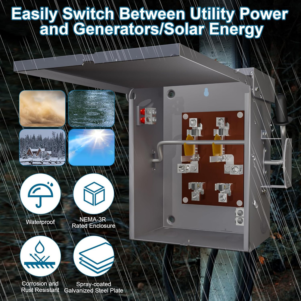 Upgraded 200 Amp Generator Transfer Switch, Manual Transfer Switch 2 Pole 4 Wire