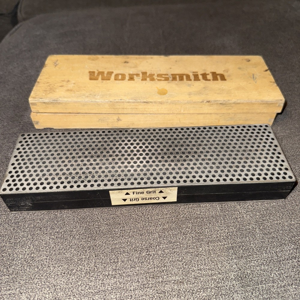 Worksmith 8 3/4" Diamond Sharpening System Wood Box Stone Scissors