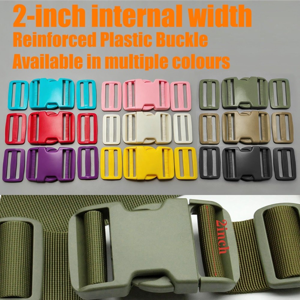 Side Release Buckle for 2'' 2 inch Strap, Black 2 Inch 2 Pack
