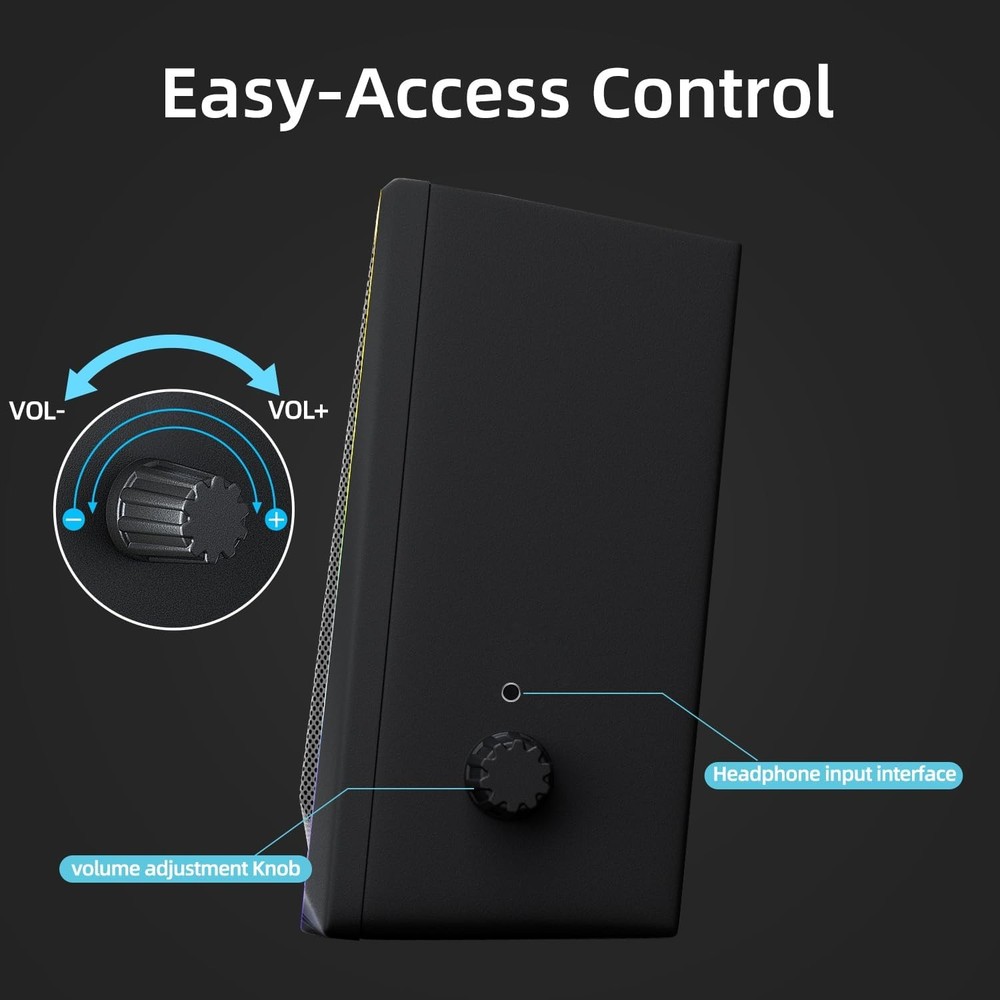 Computer Speakers LED Gaming Desktop Speakers Volume Control 3.5mm AUX PC