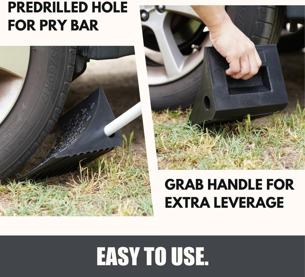 Heavy Duty Wheel Chocks (2 Pack) - Durable, 2 Pack, Black