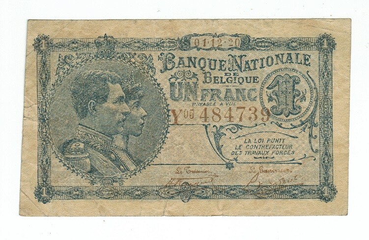 BELGIUM BANKNOTE 1 FRANC 1920