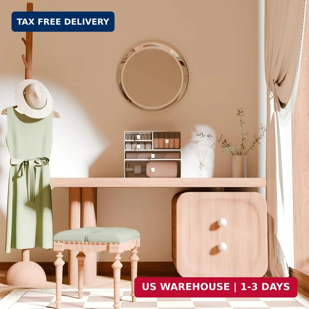 Desk Organizer Set, White & Clear Stackable Dustproof Storage Boxes for Desktop,