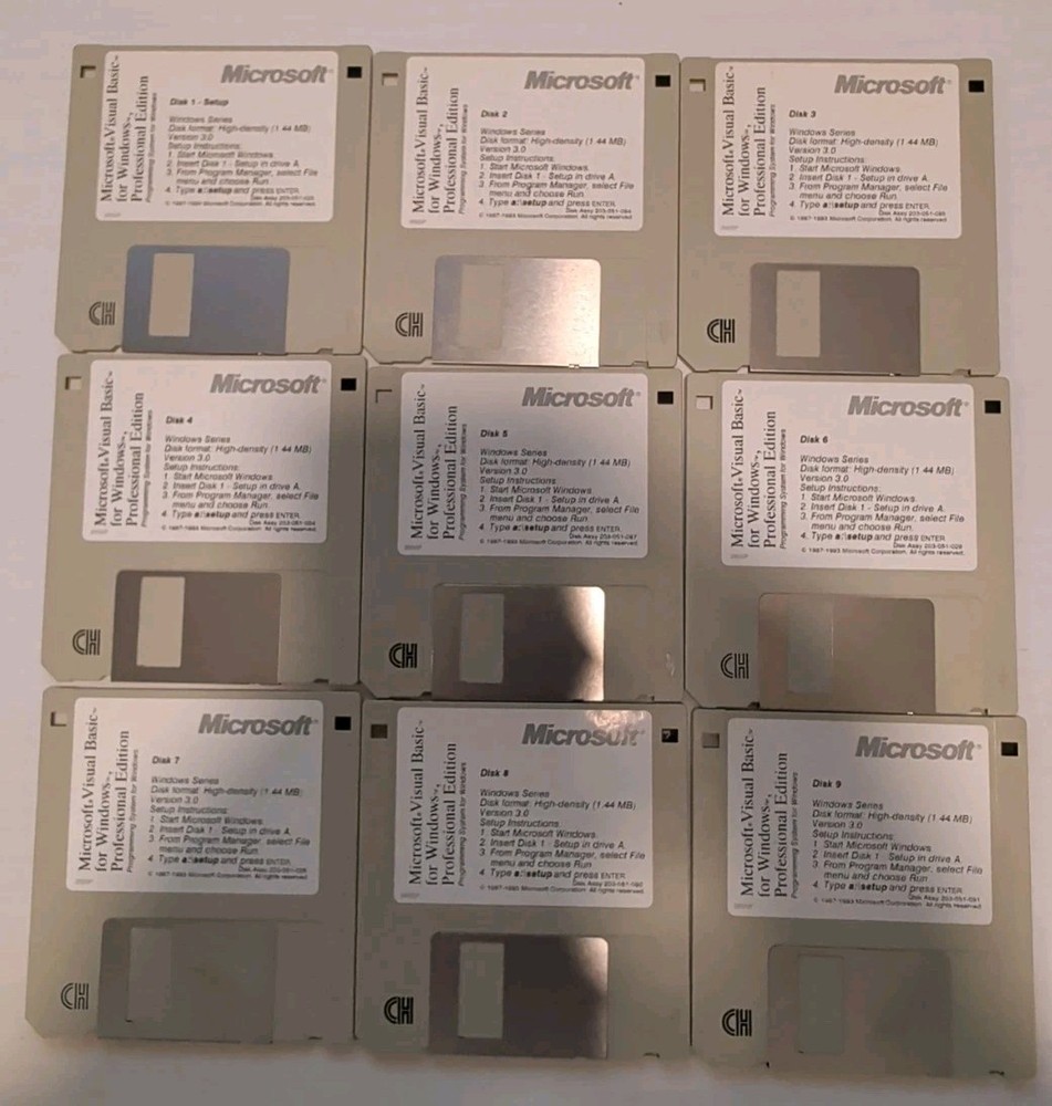Microsoft Visual Basic 3.0 Professional Edition Complete Set of 9 3.5" Disks VTG
