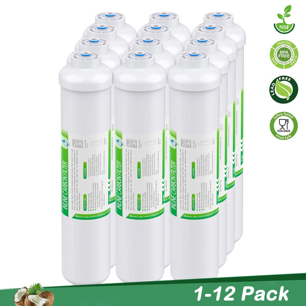 1-12 Pack 5-Stage RO Reverse Osmosis T33 Inline Post Carbon Water Filter 1/4" QC