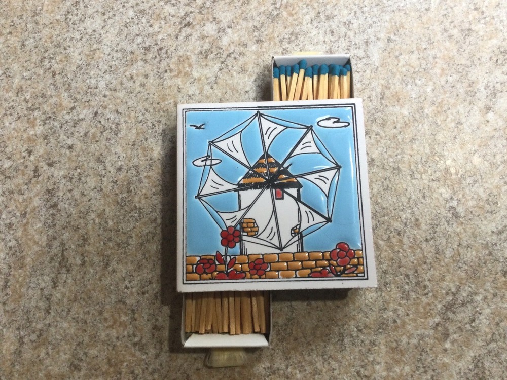 Vintage Holland Ceramic Tile Double Matchbox Holder Windmill