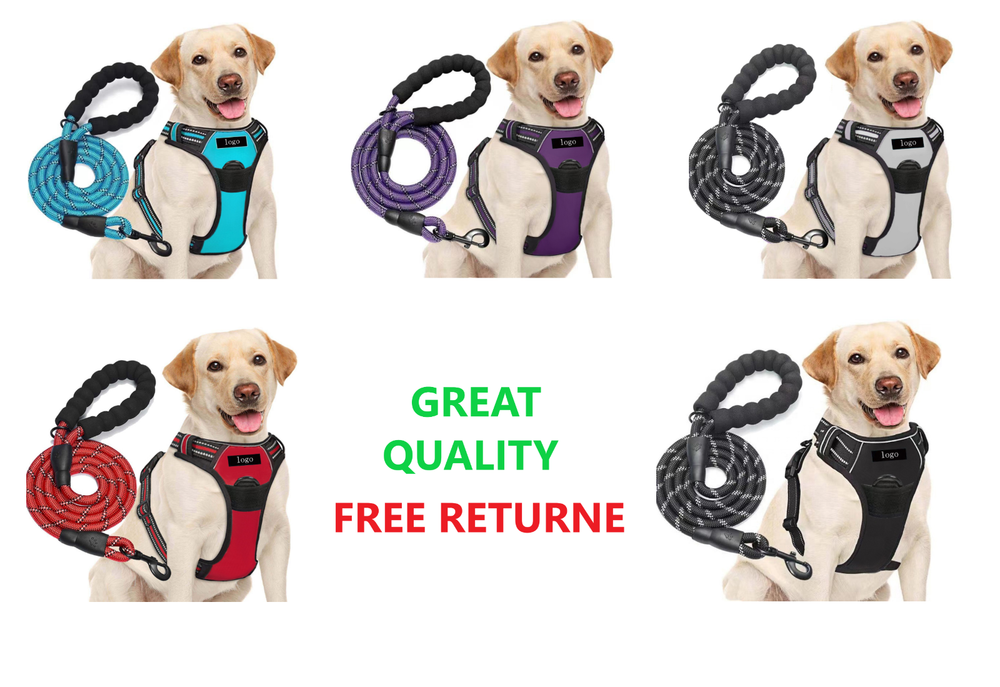 Dog Harness & Training Leash No Pull Control Adjustable Large Handle Heavy Duty