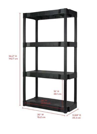 4-plastic shelving unit 70LBS per shelf  heavy-Duty Plastic.Easy assembly notool