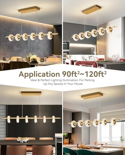 Dimmable Modern LED Chandelier with Remote Control, Crystal Dining Room 6-Light