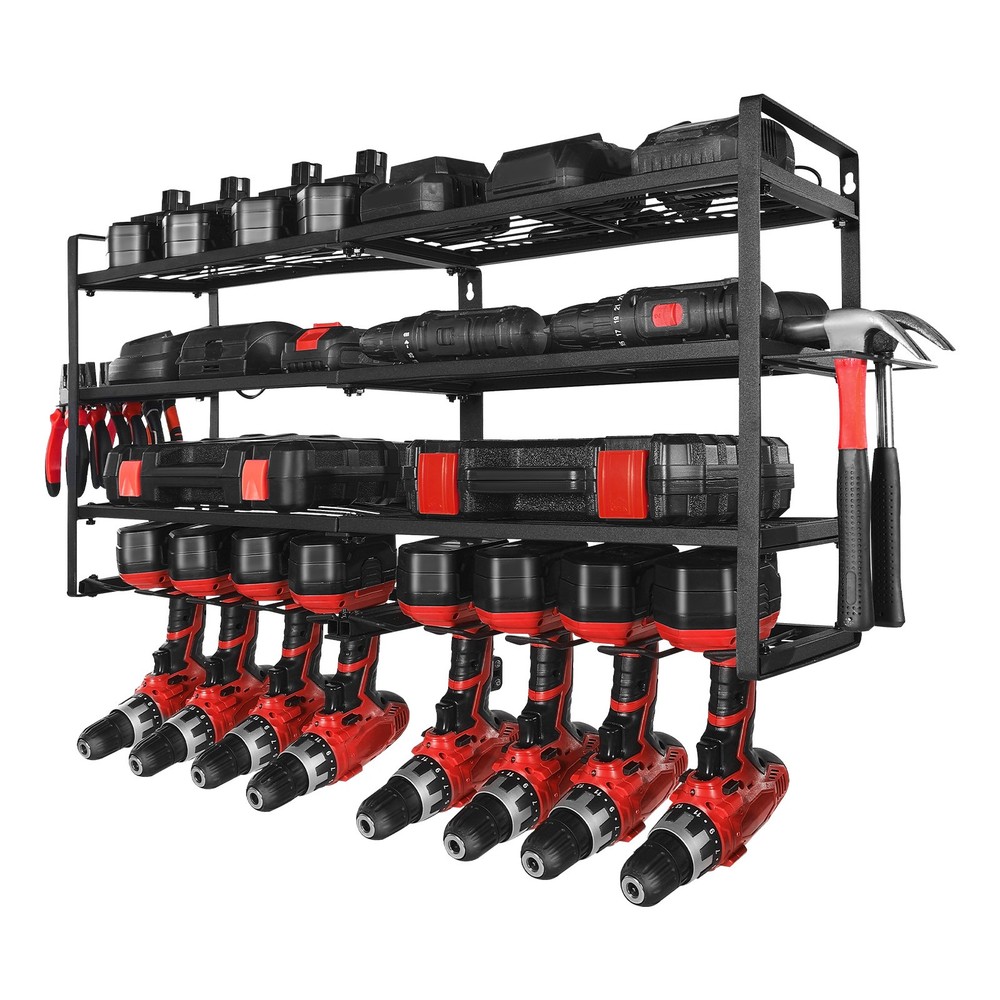 VEVOR Power Tool Organizer Wall Mount 4-Layer Tool Storage Rack 8 Drill Holders