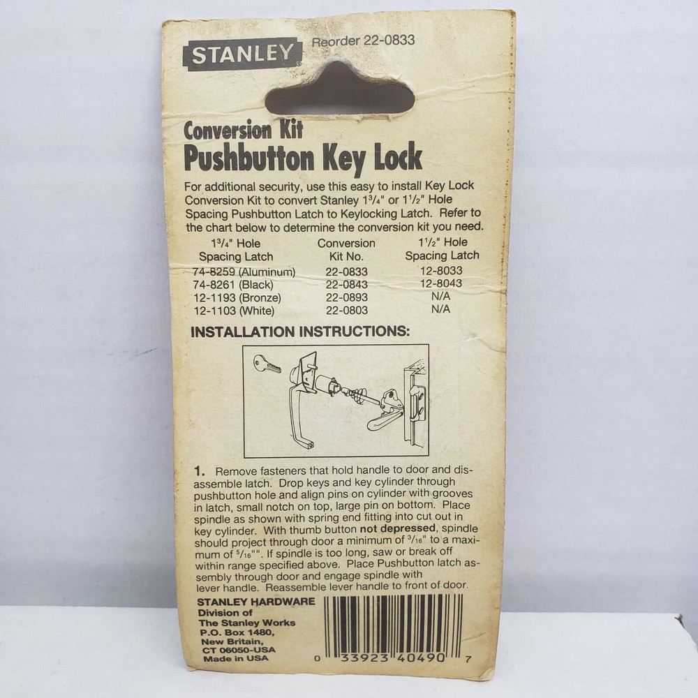 Stanley Pushbutton Key Lock Conversion Kit Aluminum #22-0833