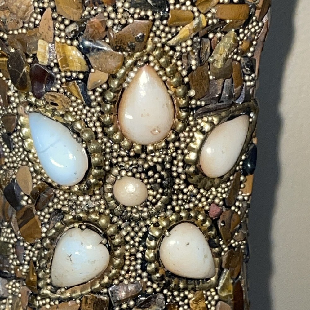Two Gorgeous Beaded/stone Design Pillar Candle Holders (beautiful!!!) 15”