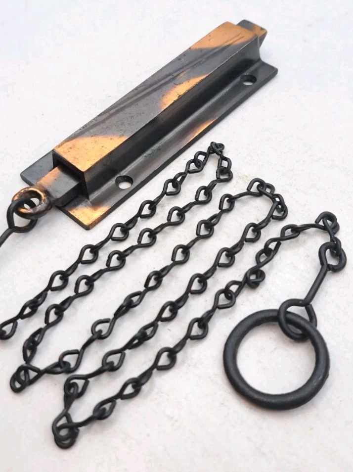 Antique Spring Loaded Latch Chain Pull Japanned Surface Mount Door Hardware