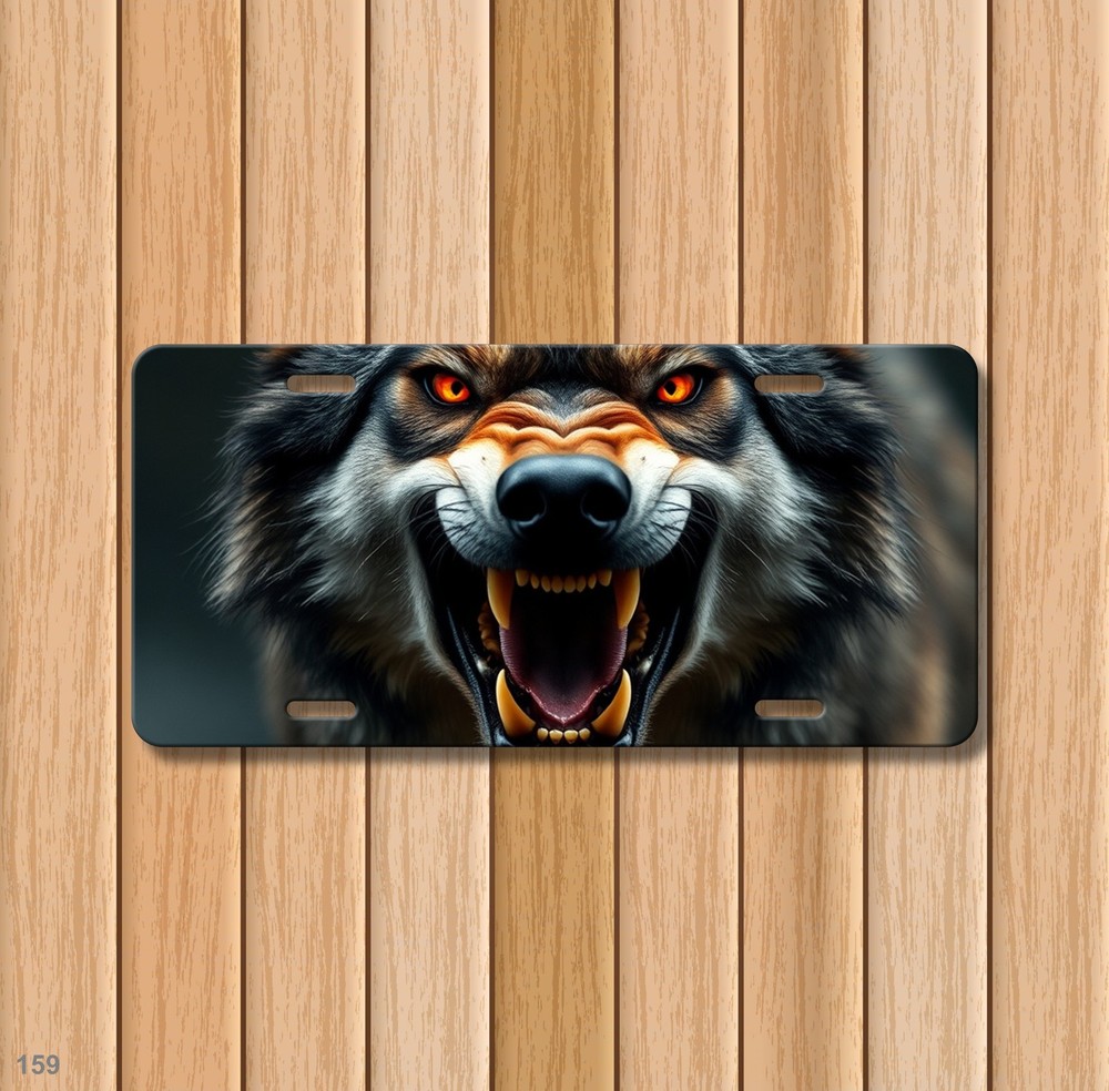 Hyperrealistic Wolf License Plate Snarling Design Custom Universal Fit Plate Uni
