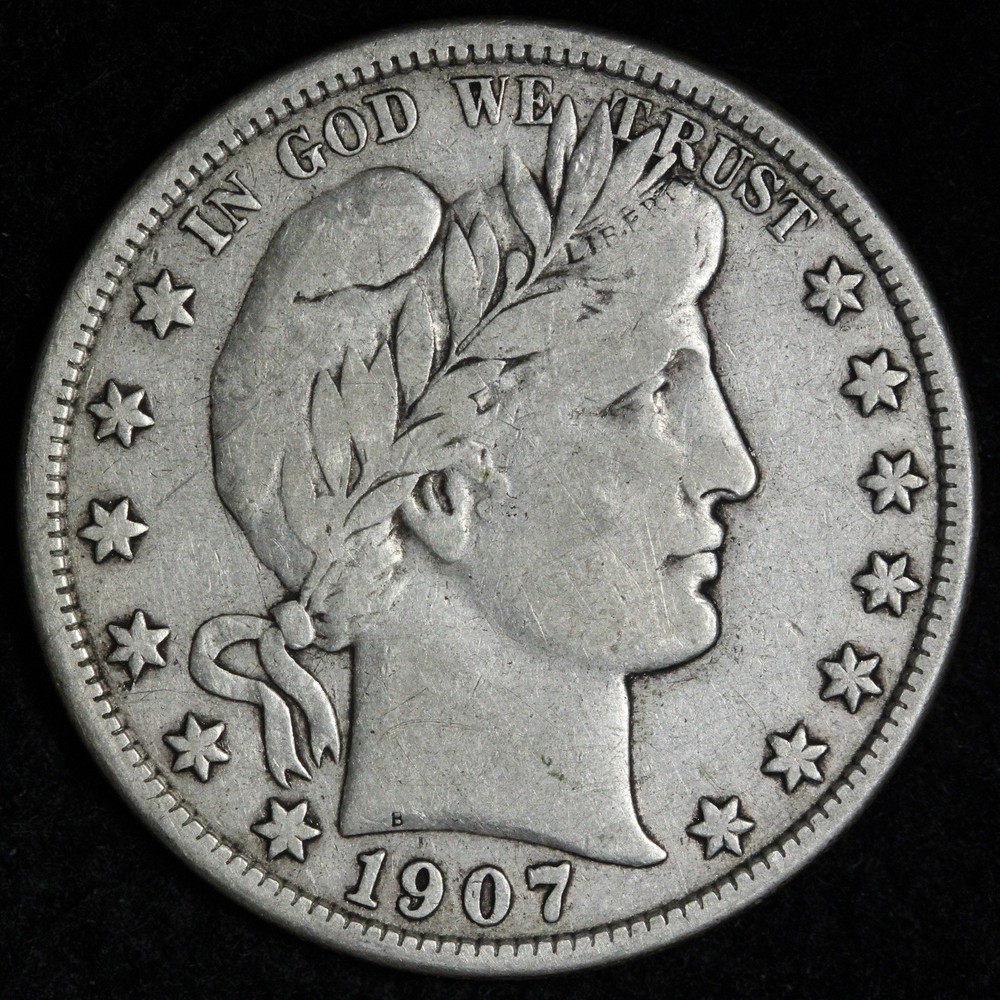 1907-D Barber Silver Half Dollar XF E355 AIMA