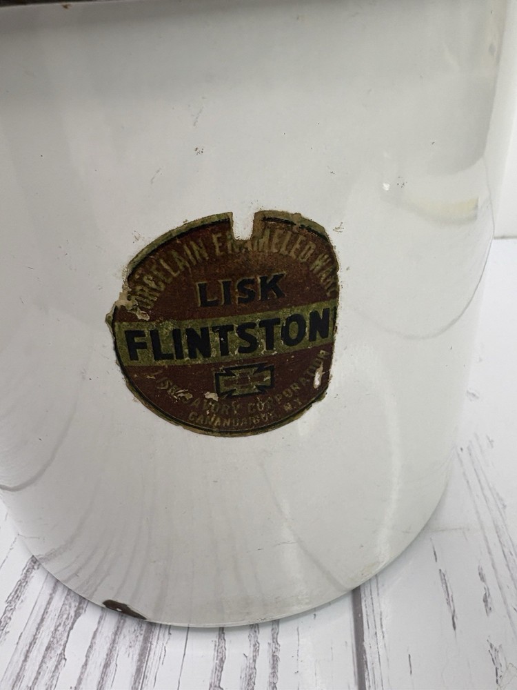 Flintstone Lisk White enameled ware Wood handle Sterilizer Pot Pasteurizer￼