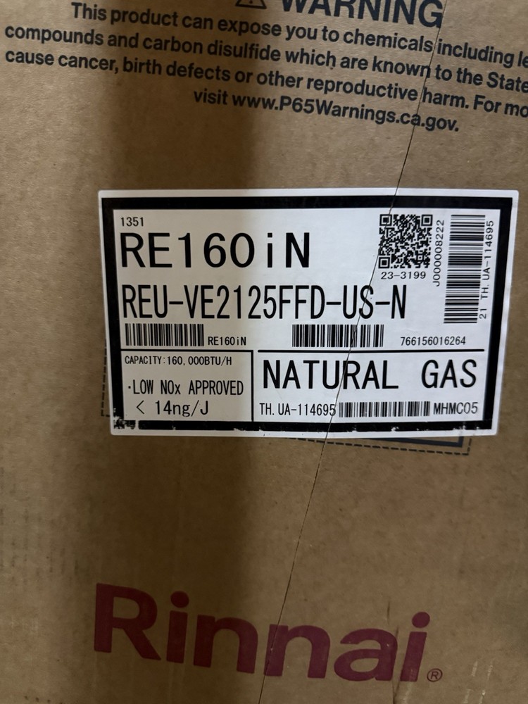 SEE NOTES Rinnai RE160iN Indoor Tankless Water Heater Natural Gas 160K BTU