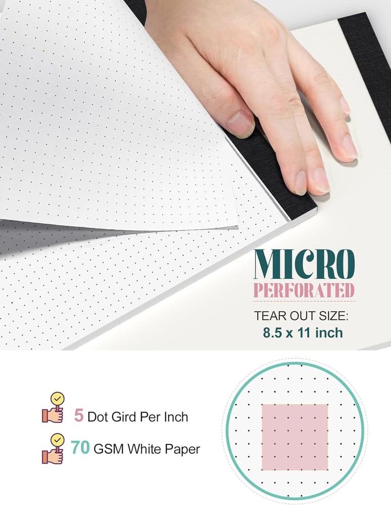 Dot Grid Notepad 8.5 x 11, 2 Pack, 5x5 x 11.75 Inch-Dotted Grid, White