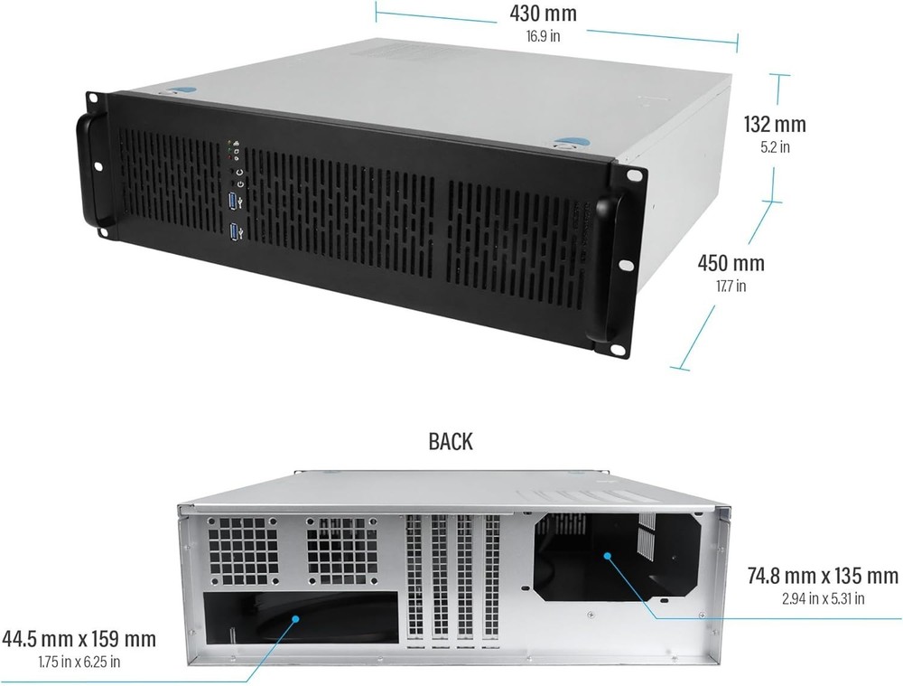 Server Components 3U Chassis, 6X 3.5 Bays, 2X USB 3.0, Black