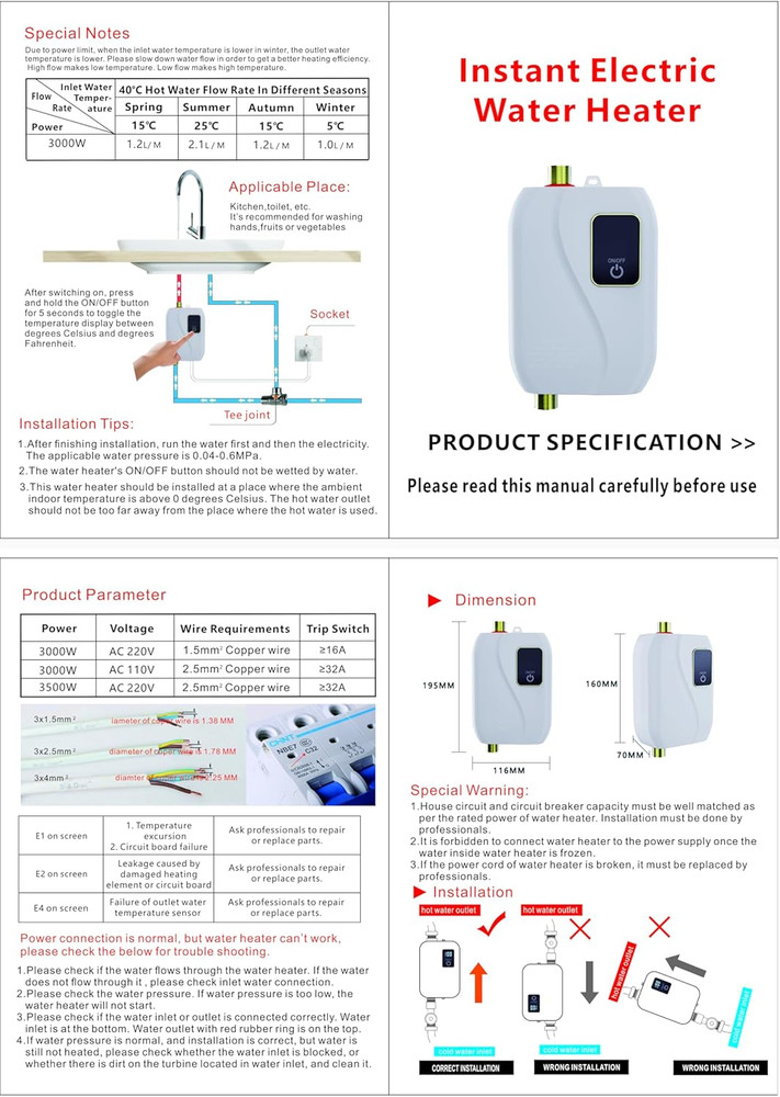Calentador De Agua Para Ducha Electrico 110V Caliente Regadera 3 Temperatura New