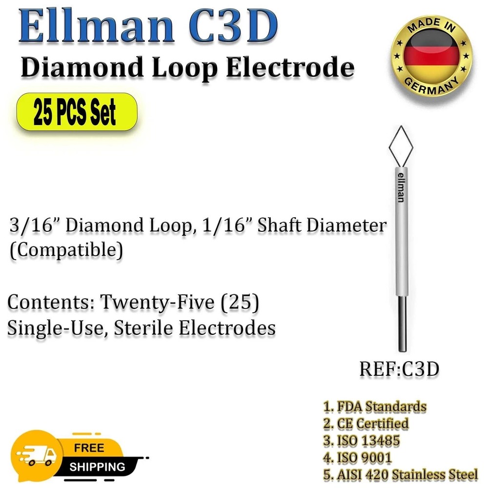 Ellman C3D Diamond Loop Electrode -Twenty-Five (25) Single-Use Disposable CE
