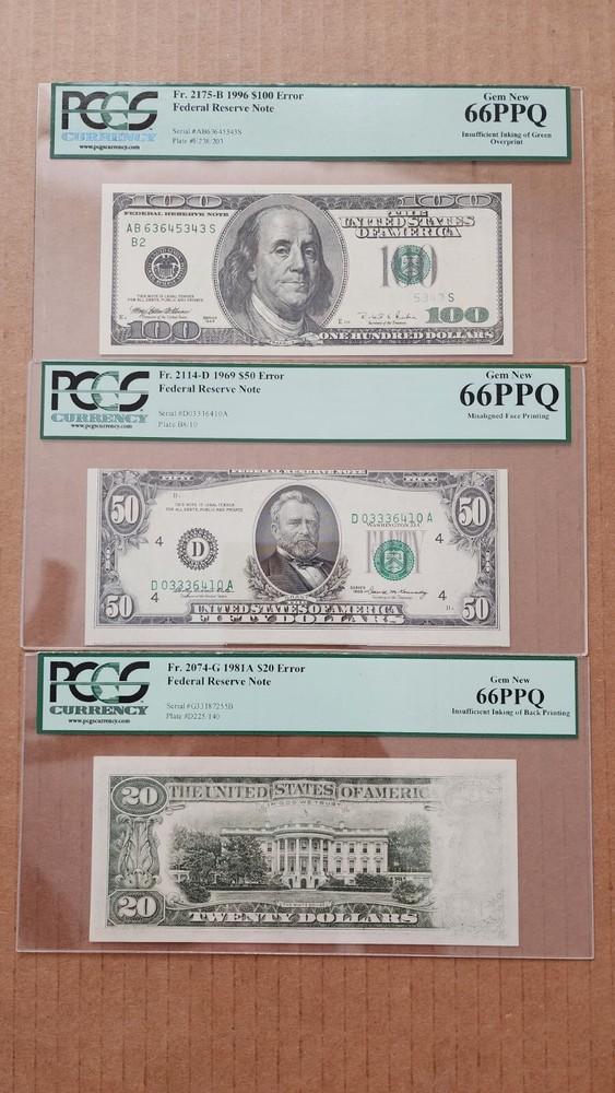 $1-$2-$5-$10-$20-$50-$100 FRN ERROR NOTE PCGS66PPQ