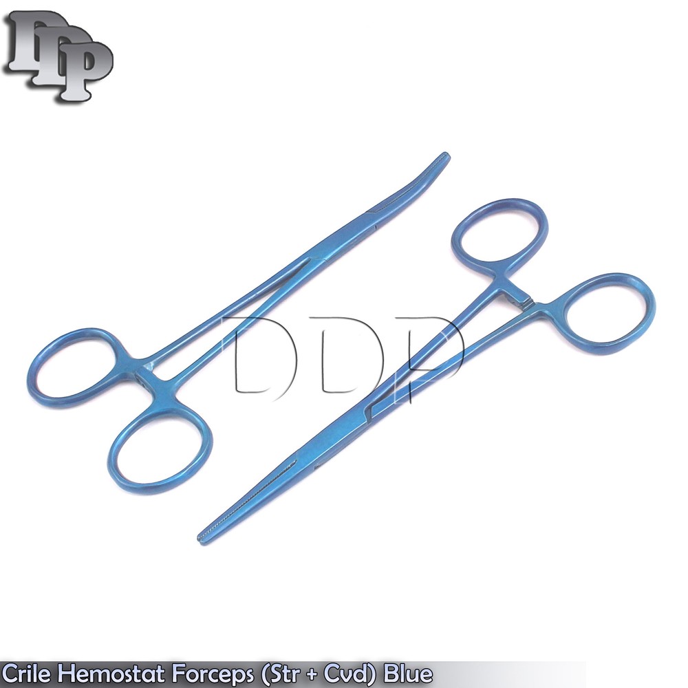 Crile Hemostat Forceps (Str + Cvd) 5.5" Blue Color Surgical Instruments