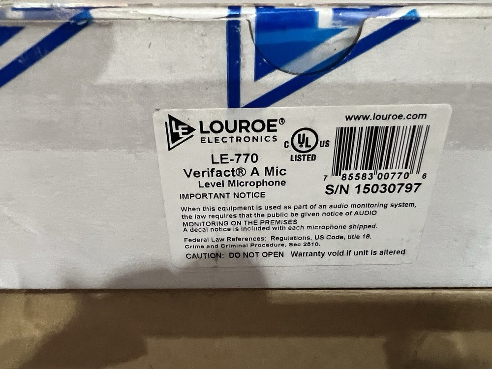 Louroe Electronics LE-770 Verifact A-ML M, Wall or Ceiling Monitoring Microphone