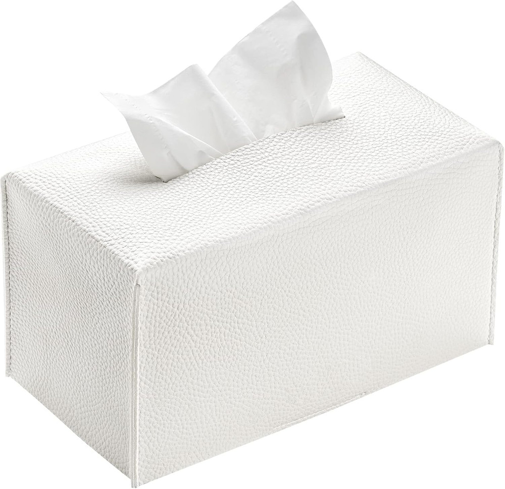 Rectangular Tissue Box Cover, Pu Leather Rectangle Tissue Box Holder with Bottom