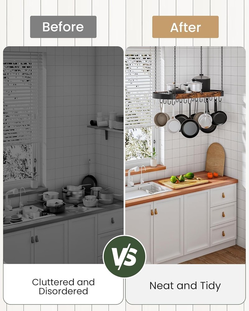 31.7-Inch Hanging Pot Rack Space-Saving Pot Hanger Kitchen Ceiling Pan Hanging