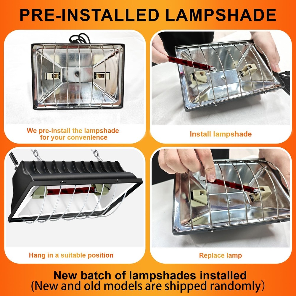 Chicken Coop Heating Lamp Brooder 250W, Adjustable Heating Temperature and Ha...