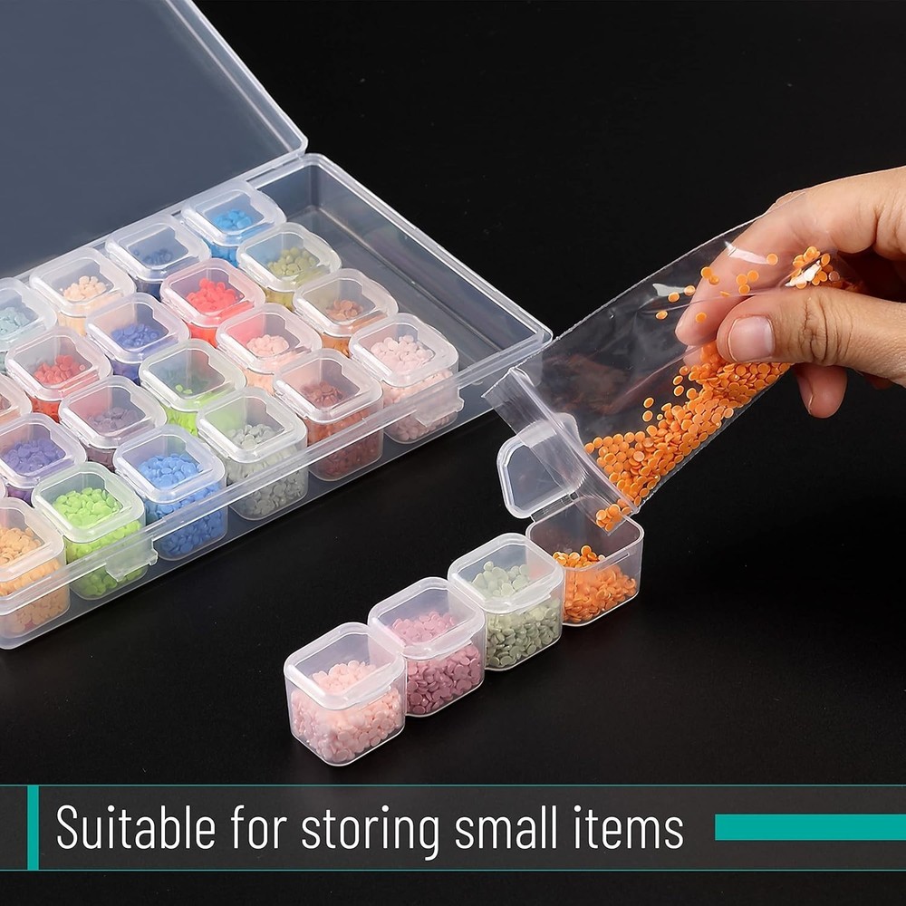28-Grid Bead Storage Containers - 2 Pack with 160 Label Stickers for Crafting