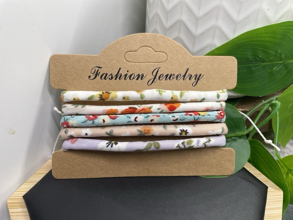 5 PC Fabric Covered Bracelet  Stackable Adjustable Tie Free Ship B5231