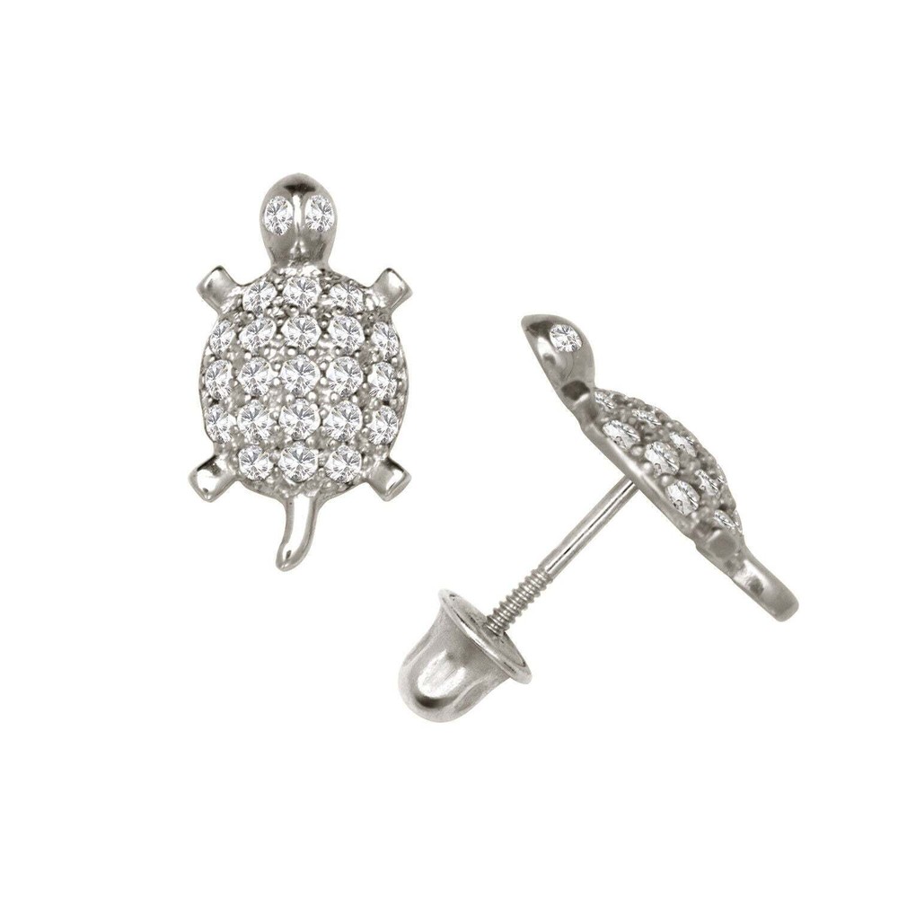 14k Yellow or White Gold Turtle CZ Stud Earrings