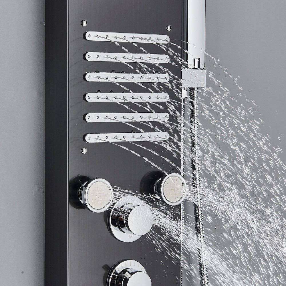 Shower Panel Tower System Rainfall Head Massage System with LED Body Jet Black