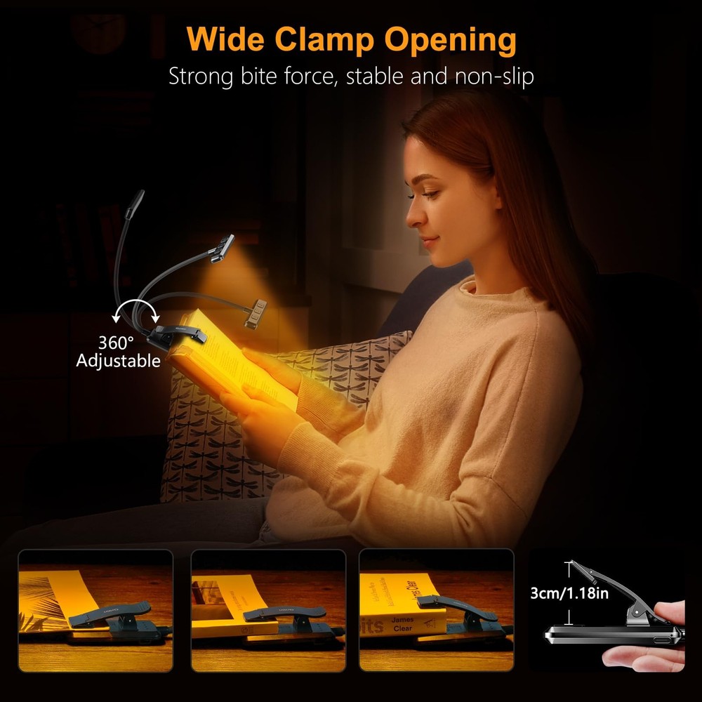 19 LED Rechargeable Book Light for Reading in Bed with Memory Function Eye