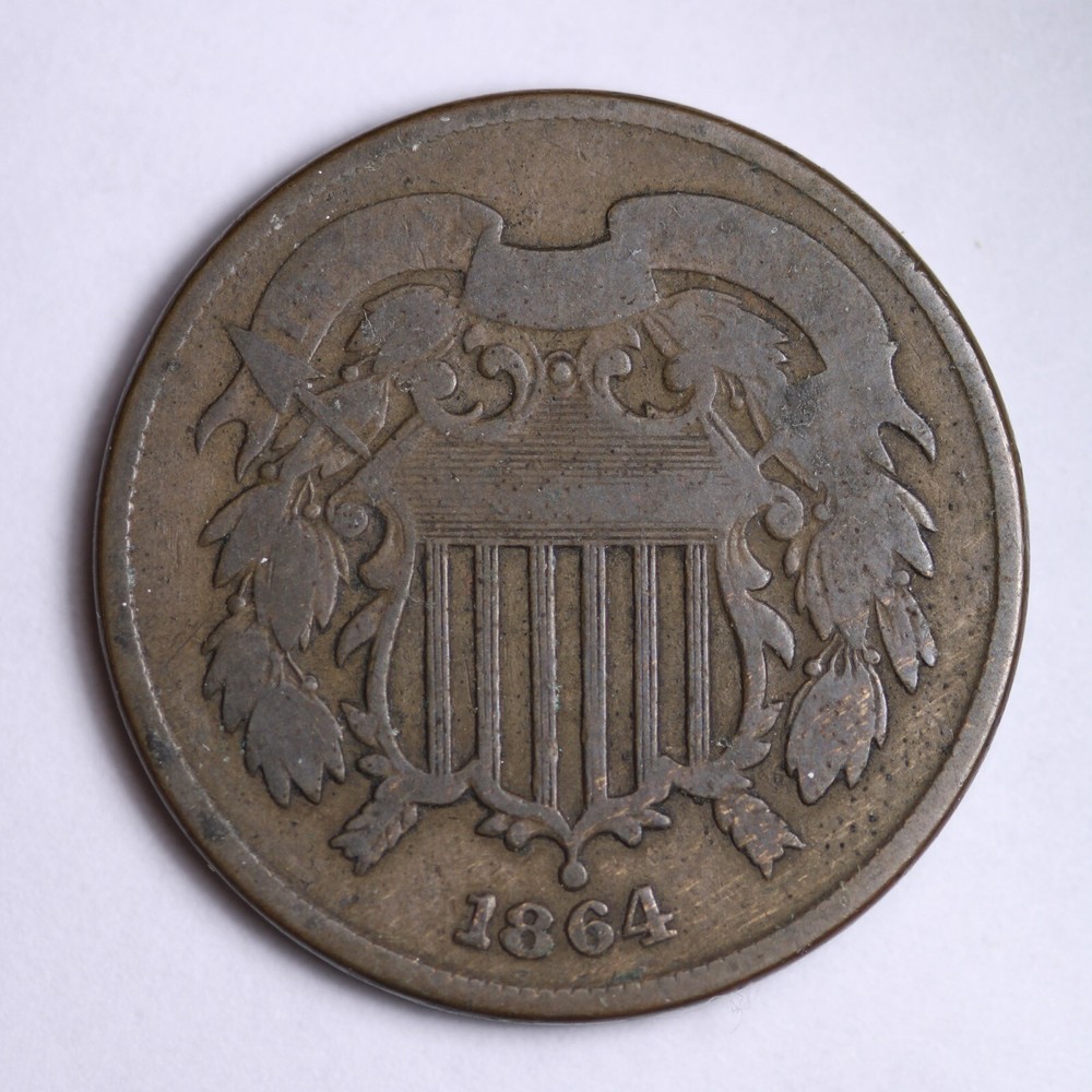 1864 TWO CENT PIECE FINE ROTATED REVERSE ERROR OLD RARE OLD COIN B517 RXCA
