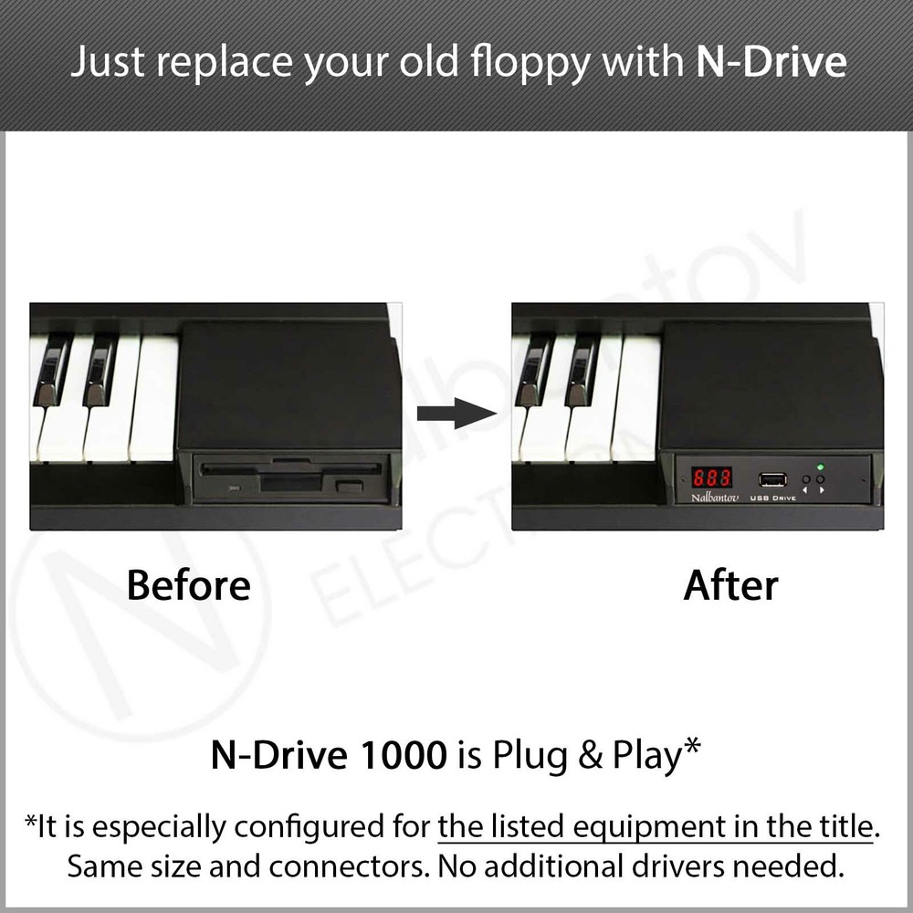 ! Floppy Disk USB Emulator N-Drive 1000 for E-mu Emulator II + cable + 5.25" bay
