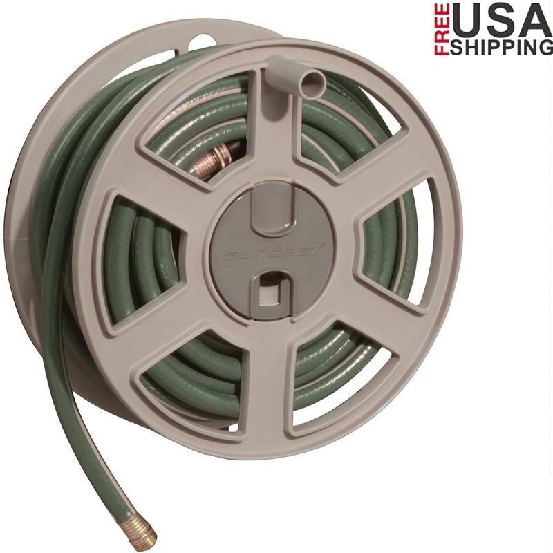 Wall Mounted 100 Ft Garden Hose Reel Space Saving Easy Crank Storage Solution US