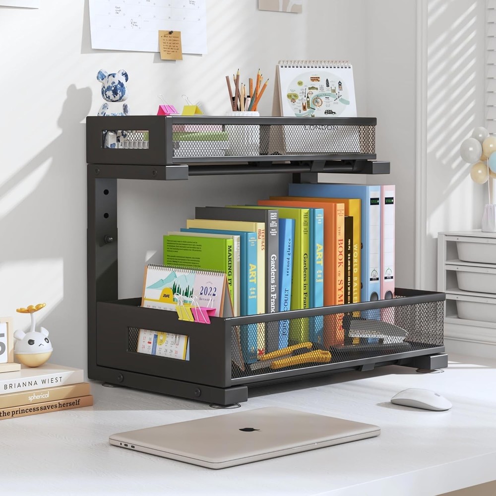 2-Pack Under Sink Storage Organizer Large 2-Tier Elegant Mesh Pull Out Shelf