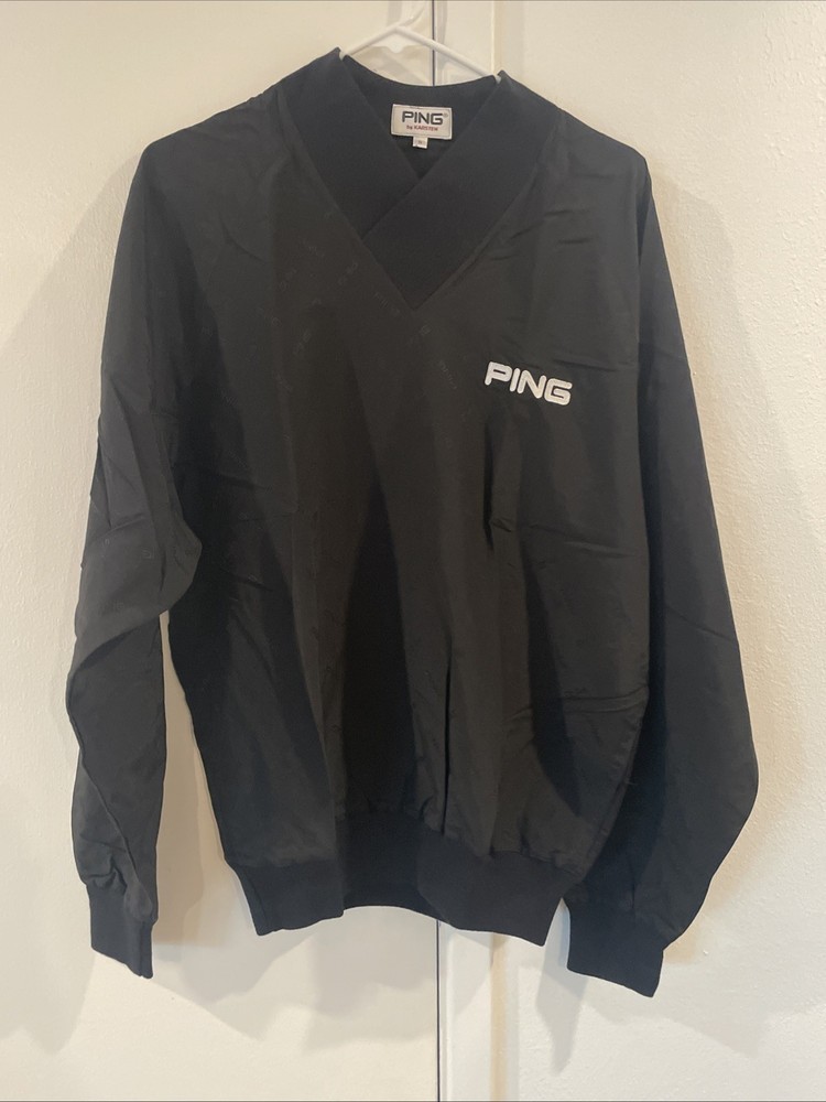 PING Karsten Short-Sleeve Windbreaker Pullover – Size S Black Logo Pattern